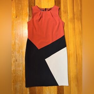 Nine West Geometric Sheath Dress Colors Blk Wht Salmon Size 10